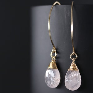 Pink Morganite Dangle Earrings Wire Wrapped Gold Filled Hoops Dangle Earrings Blush