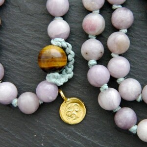 Mala Beads 108 Lilac Stone Lavender Purple Gemstone Necklace Wrap Bracelet Hand Knotted  Yoga Meditation
