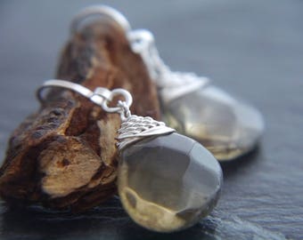 Smokey Quartz Sterling Silver Earrings Teardrop Earrings Wire Wrapped Natural Gemstone Earrings Wedding Bridesmaid Gift Simple Boho
