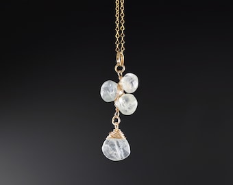 Aquamarine Flower Pendant Necklace, 14K Gold Filled Chain, Bridal Jewelry, Aquamarine Teardrop Necklace