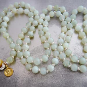 Mala Beads 108 Gemstone Necklace Wrap Bracelet Hand Knotted Silk Om Charm Boho Yoga Japa Prayer Meditation image 5