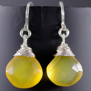 Yellow Chalcedony Earrings Sterling Silver Earrings Heart Briolette Earrings Gemstone Wire Wrapped Gemstone Earrings Marigold image 2