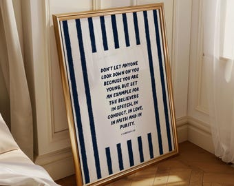 Navy 1 Timothy 4:12 Scripture Print, Christian Home Decor, Christian Nursery Decor (Digital Download)