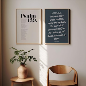 2er-Set Psalm 139 16 Christliche digitale Wandkunst, Deine Augen haben meine ungeformte Substanz gesehen, in deinem Buch wurden geschrieben, Typografie Bibel Vers Kunst
