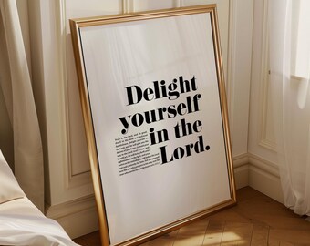 Psalm 37 Minimalist Scripture Art, Delight Yourself In The Lord Modern Christian Wall Art (Digital Download)