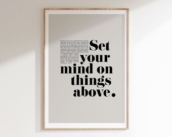 Set Your Mind On Things Above Bible Verse Wall Art, Colossians 3:1-4, Christian Modern Scripture Poster Typography Minimalist Home Decor