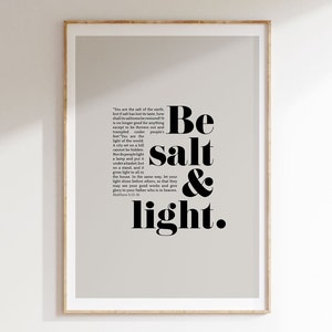 Be Salt and Light Matthew 5:13-16 Bible Verse Wall Art, Christian Home Decor, Modern Minimalist Scripture Printable, Bold Statement Design