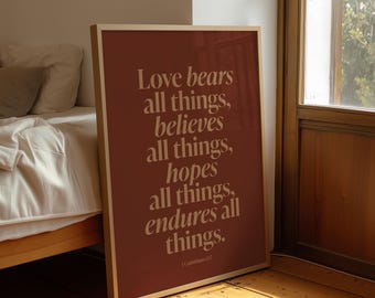 Modern Bible Verse Love Print, 1 Corinthians 13 7 Poster, Christian Wedding Gift (Digital Download)