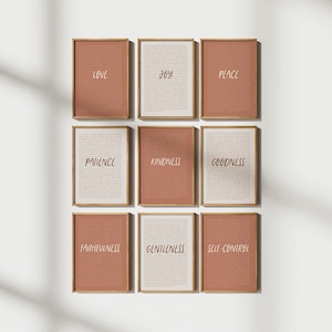 Conjunto de 9 Frutos del Espíritu A4, A3, A2, A1 DESCARGA DIGITAL Versículos bíblicos Ilustraciones Frutos espirituales Arte de las Escrituras Decoración del hogar Póster cristiano