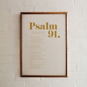 Arte de las Escrituras del Salmo 91 de oro, Decoración minimalista, Póster de las Escrituras modernas cristianas, Tipografía en negrita, Bautismo, Herramienta de memoria de las Escrituras