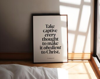 Take Every Thought Captive Motivational Christian Quote Poster, NIV (Digital Download)