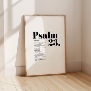 Arte de parede com versículo bíblico do Salmo 23, decoração minimalista, pôster de escritura cristã moderna, tipografia ousada, batismo, ideia de presente de aniversário para chá de bebê