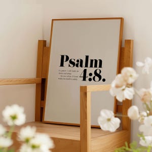 Psalm 4 8 Digital Poster, Christian Decor Wall Art, Nursery Poster, Sleep Poster, Psalm Quotes, Popular Psalm Print, Modern Christian Art