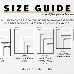 May include: A size guide for digital downloads, showing five different aspect ratios and the corresponding sizes in centimeters. The ratios are 4:5, 2:3, 3:4, and 11:14. The sizes are 8x10, 12x15, 40x50, 72x90, 10x15, 20x30, 30x45, 40x60, 60x90, 15x20, 30x40, 45x60, 60x80, 11x14, 22x28, and 44x56.