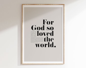 John 3 16 Wall Art For God So Loved The World Poster Instant Download Bible Verse Print Baptism Gift Sunday School Christian Poster Art