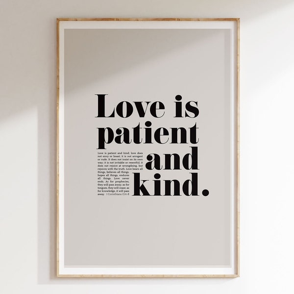 1 Corinthians 13, Love Is Patient And Kind, Digital Download, Christian Bible Art Verse, Modern Scripture Poster, Truth For Your Home