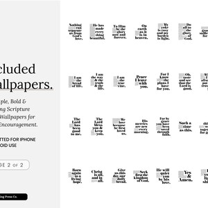 Peut inclure: Image d'un produit num&eacute;rique pr&eacute;sentant 63 fonds d'&eacute;cran bas&eacute;s sur des &eacute;critures pour l'encouragement quotidien. Les fonds d'&eacute;cran sont format&eacute;s pour iPhone et Android, avec des citations inspirantes dans un design simple et audacieux.