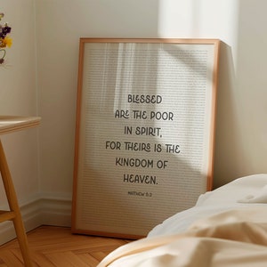 Blessed Are The Poor In Spirit Print, Matthew 5 3, Beatitudes Bible Verse Print, Encouraging Bible Verse About Life, Kingdom of Heaven Jesus