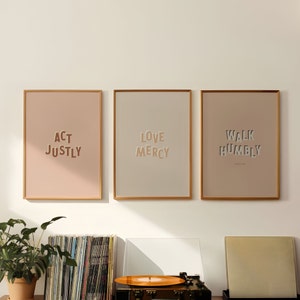 Micah 6:8 Wall Art Set of 3, Act Justly Love Mercy Walk Humbly, Digital Download, Minimalist Christian Decor. Nursery Artwork