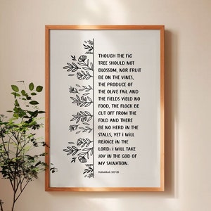 Habakkuk 3 Floral Bible Verse Wall Art, Women Of Faith, Fig Tree, Bible Quotes, Lord Is my Strength And My Portion Forever, ESV Bible Print