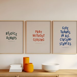 Set of 3 1 Thessalonians 5:16-18 Rejoice Always Bible Verse Wall Art, Print Download, Printable Poster, Retro Christian Decor, Pray, Thanks