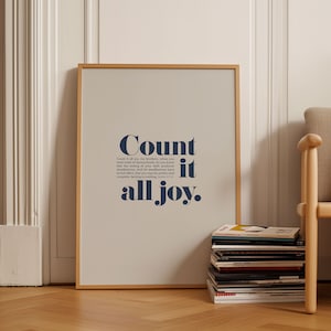 Navy Blue Count It All Joy Bible Verse Wall Art James 1 2 Christian Art Instant Download Scripture Poster Bible Quote Print Bold Design