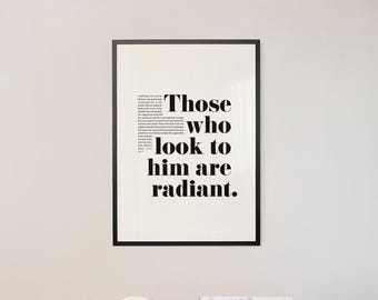 Psalm 34 Poster Bold Scripture Art, Christian Home Decor, Those Who Look To Him Are Radiant (Digital Download)