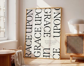 Grace Upon Grace Aesthetic Christian Poster, John 1:16 Bible Verse Wall Art (Digital Download)