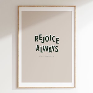 1 Thessalonians 5:16 Rejoice Always Bible Verse Wall Art, Print Download, Printable Poster, Retro Minimalist Christian Decor, Baptism gift
