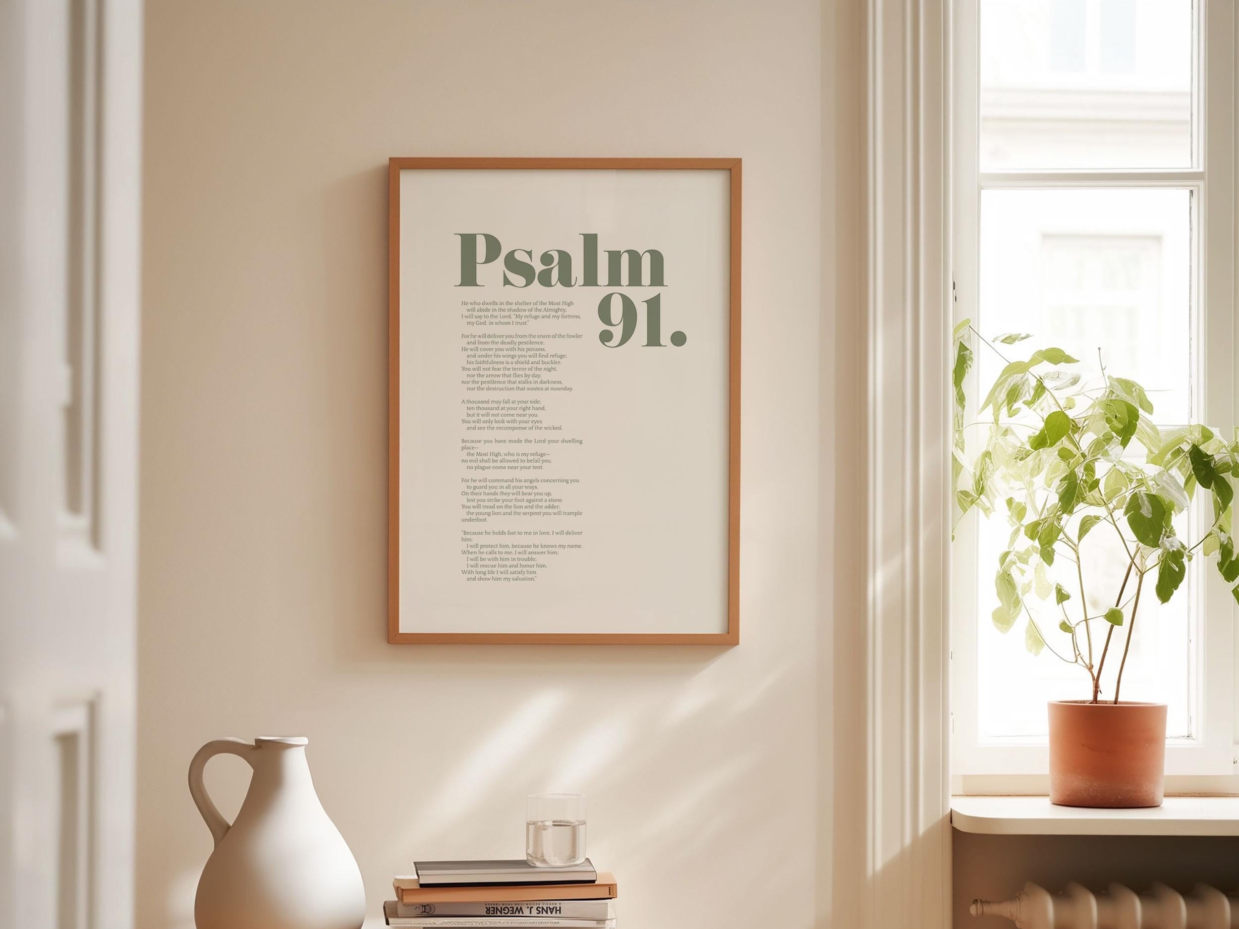 Sage Green Psalm 91 Bible Verse Wall Art, DIGITAL DOWNLOAD, Christian Modern Scripture Poster, Christian Poster, Psalm Quotes, Scripture Art