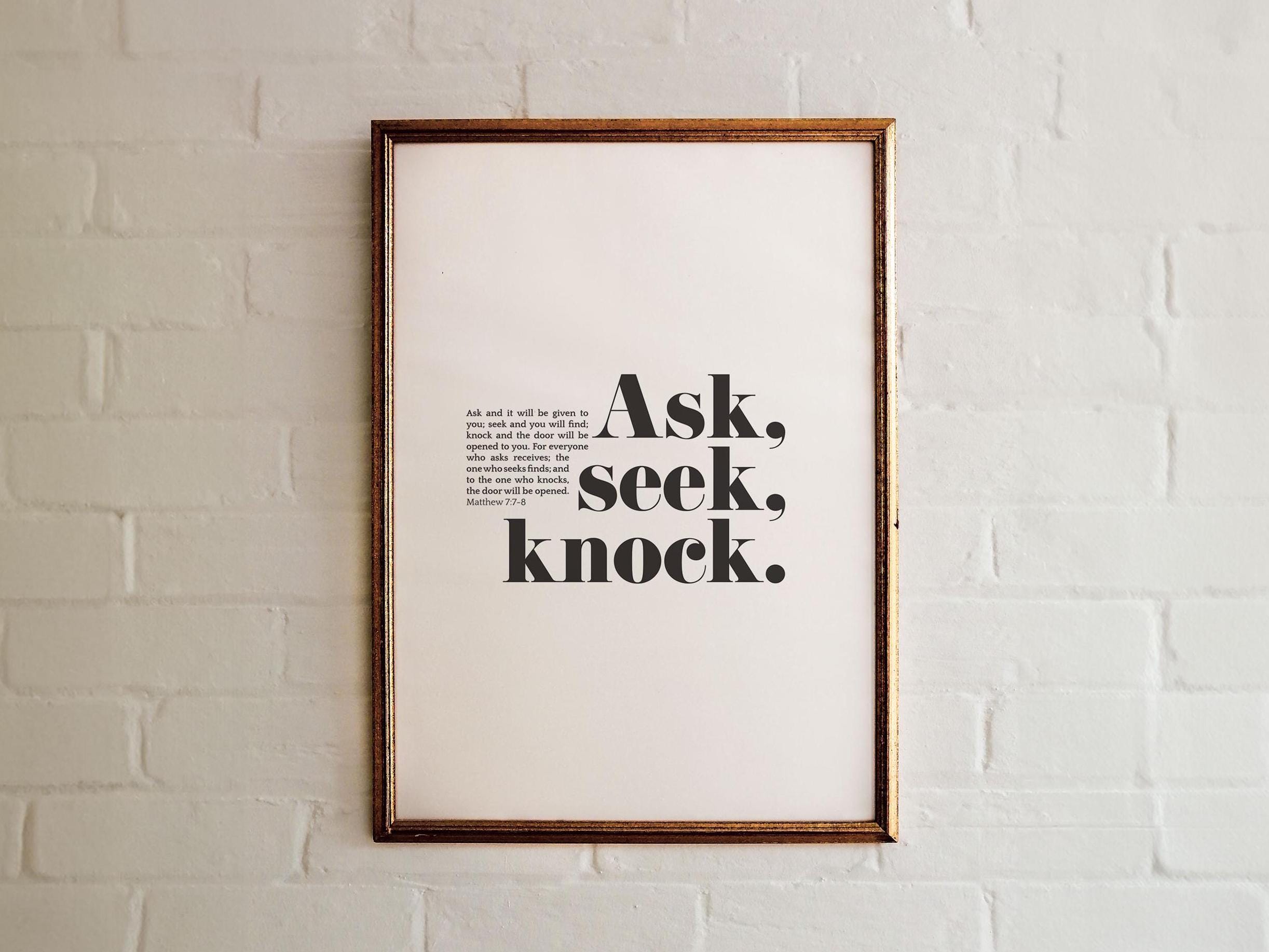 Matthew 7:7-8 Ask, Seek, Knock Bible Verse Wall Art, Christian Home Decor, Modern Minimalist Scripture Printable Bold Statement Design, Pray