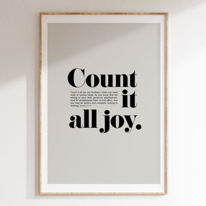 Count It All Joy Bible Verse Wall Art James 1 2 Christian Art Instant Download Scripture Poster Bible Quote Print Bold Design Baptism Gift