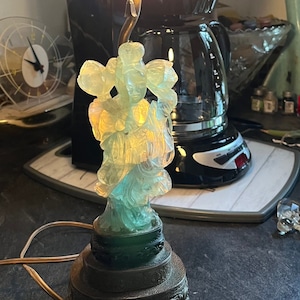 REDUCED Price! --- Antique Chinese fluorite jade quartz carved Guan Yin lamp