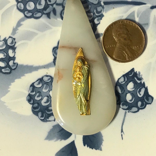 Vtg Italian marble virgin Mary baby Jesus pendant 2.5 inches long