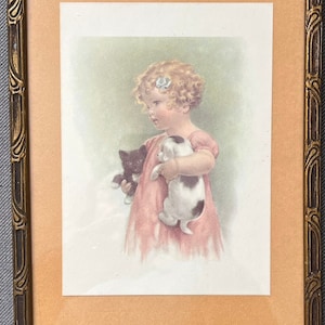 Bessie Pease Gutmann “Friendly Enemies”print 1937 adorable little girl puppy kitty