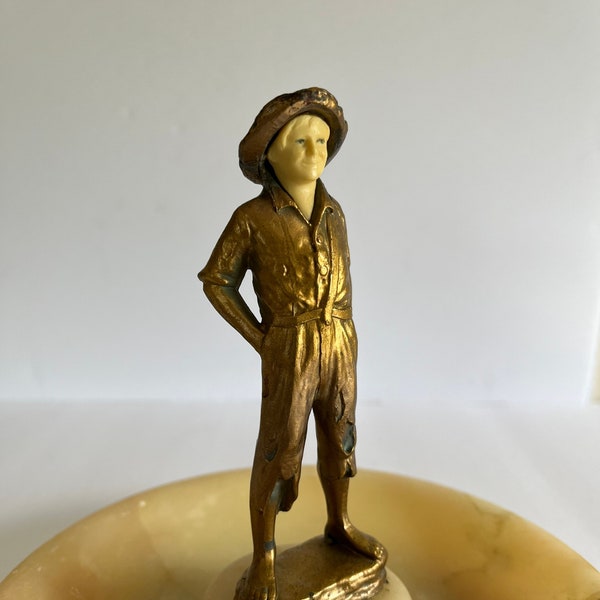 J. Ruhl Tom Sawyer/Huck Finn Statue figürliche Alabaster Schmuckschale Pin Schale