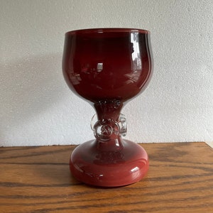 Jerzy Słuczan-Orkusz (1924-2002) Blown Red Sodium Glass Chalice with clear prunts