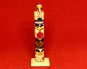 Miniature Inuit totem pole carved bone