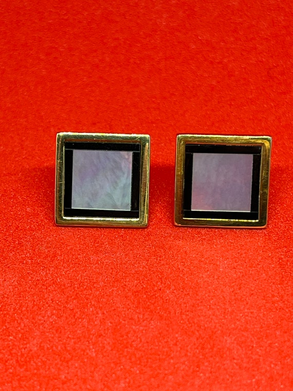 Onyx framed mother of pearl square cufflinks - image 1