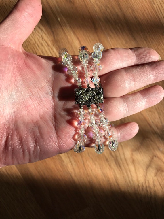 Vtg 3 Strand AB Crystal bracelet - image 8