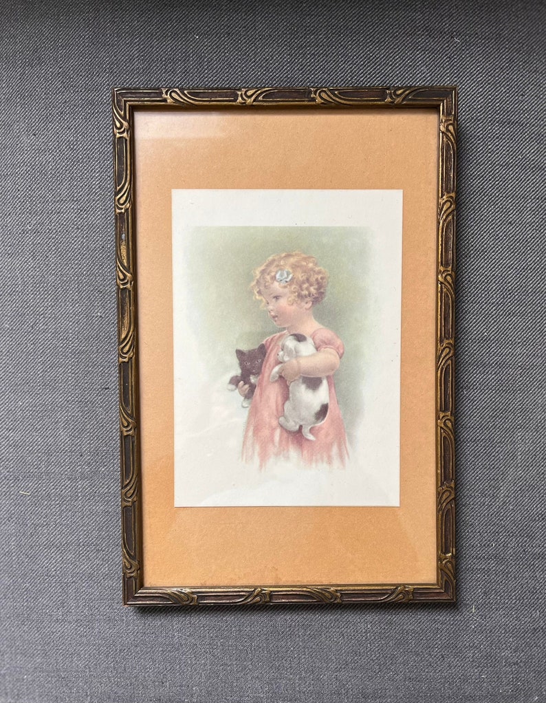Bessie Pease Gutmann Friendly Enemiesprint 1937 adorable little girl puppy kitty image 1