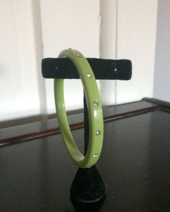 Green Bangle bracelet with embedded rhinestones - image 3