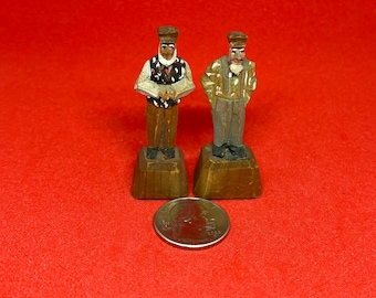 Vtg 2 Tiny Canadian carved wooden men 2 1/4 inches tall