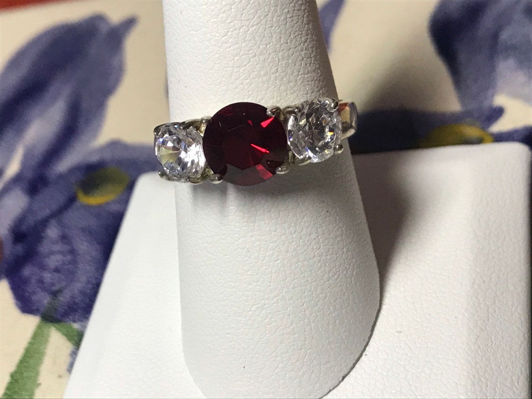 Avon CZ Ruby & Clear Ring Sz 9 Sterling Silver - Etsy