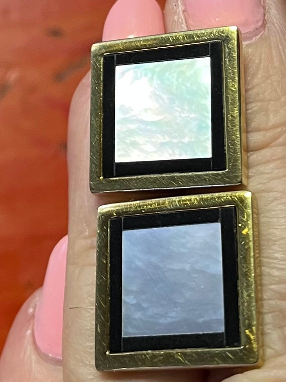 Onyx framed mother of pearl square cufflinks - image 5
