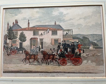 Antique hand colored lithograph - On the Highgate Road “The Woodman” after J. Pollard