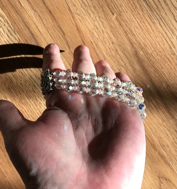 Vtg 3 Strand AB Crystal bracelet - image 7