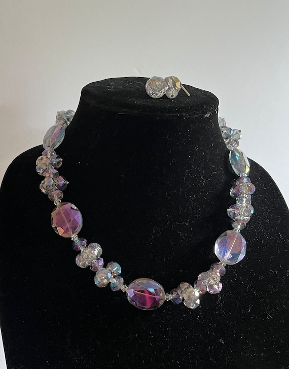 Vtg chunky Crystal choker and matching earrings in