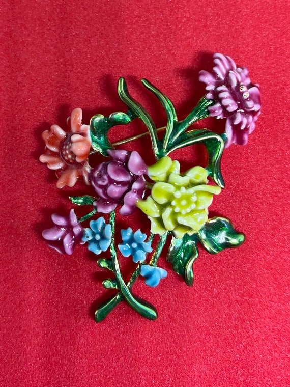 Bob Mackey enamel bouquet brooch signed colorful … - image 8