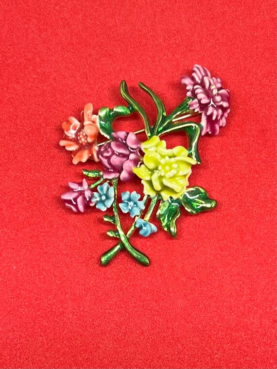 Bob Mackey enamel bouquet brooch signed colorful … - image 2